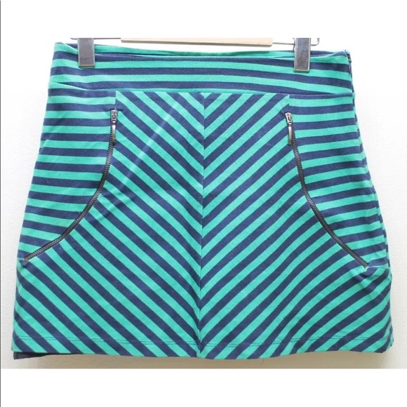 Zara Women Mini Lined Skirt Blue Green Stripe 30 M Sexy Summer 100% Cotton - Picture 9 of 12